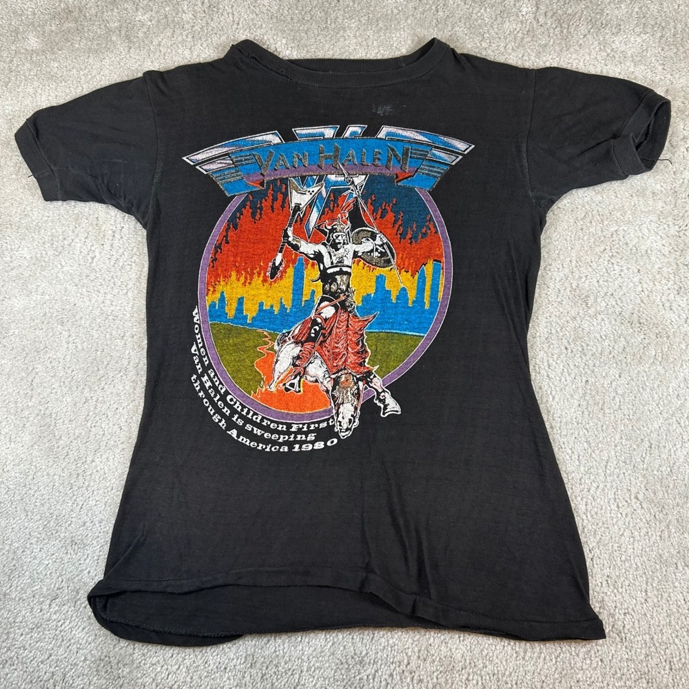 VTG Van Halen T-Shirt Men M Black 1980 Women and Children First Tour Graphic Tee